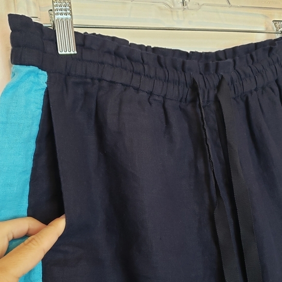 J. Crew Navy Blue Side Stripe Linen Drawstring Wide Leg Pants S - Picture 3 of 11